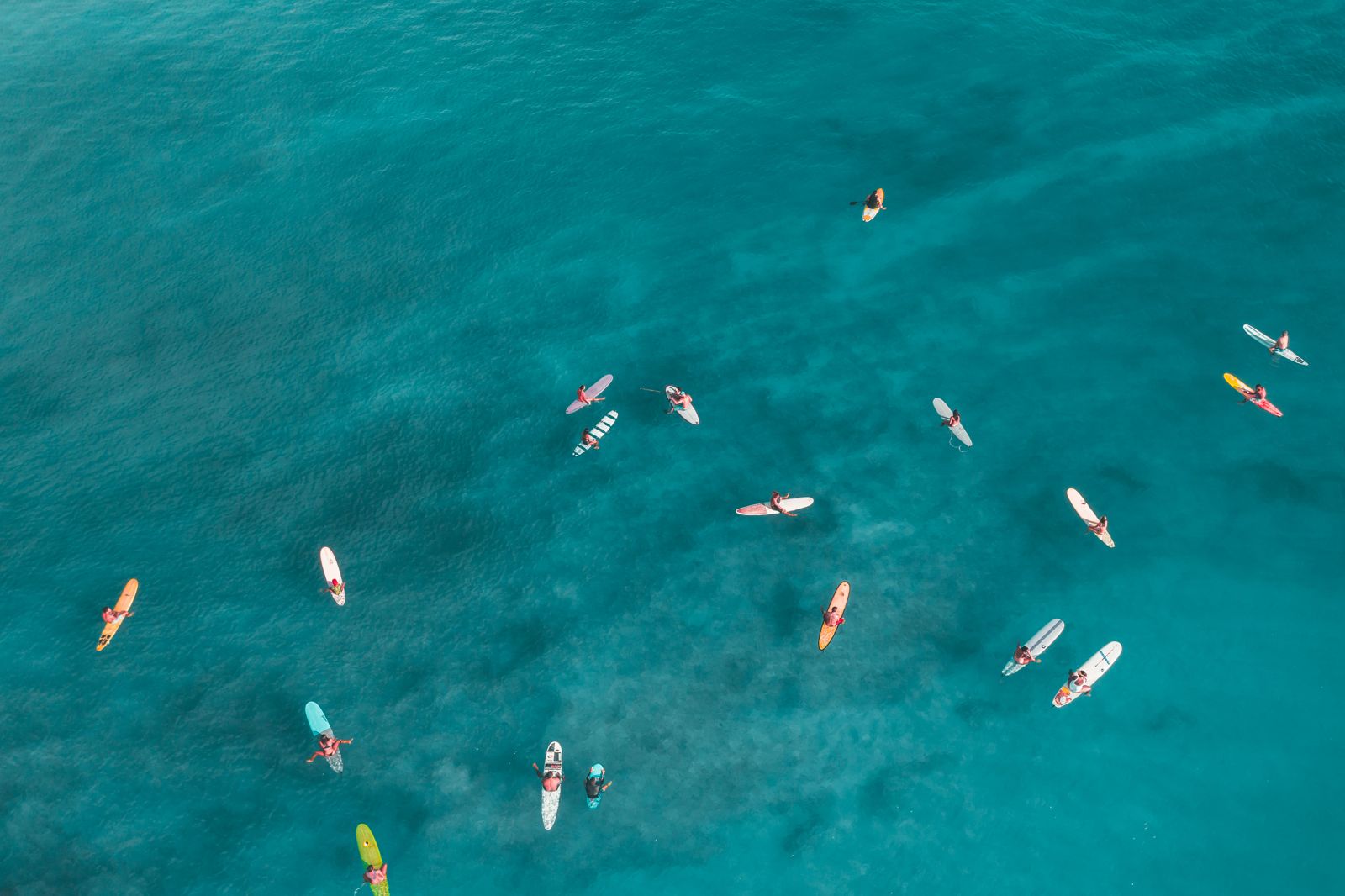 Vista aérea de surfistas esperando olas