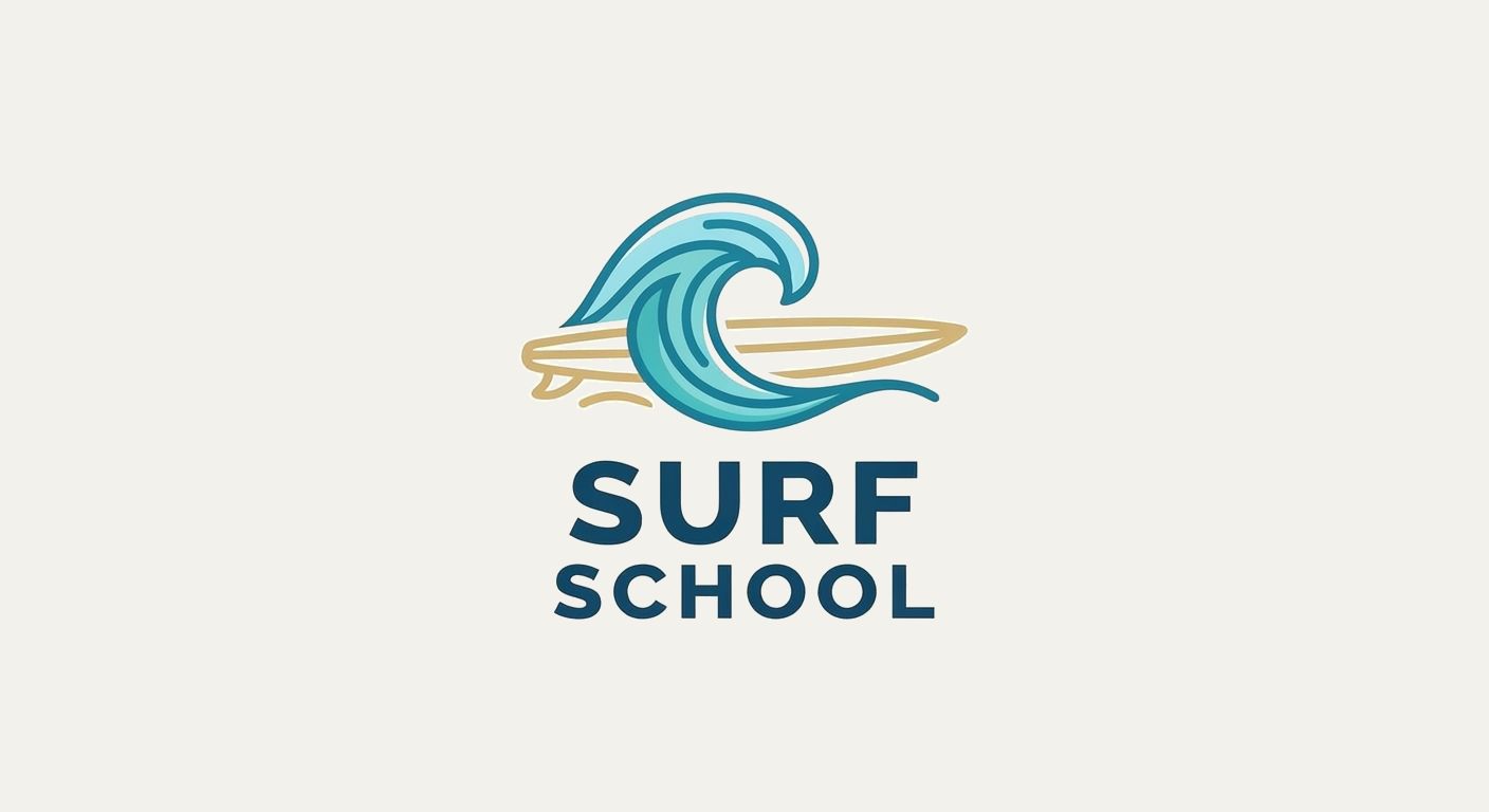 Logo de la escuela: una ola y una tabla de surf